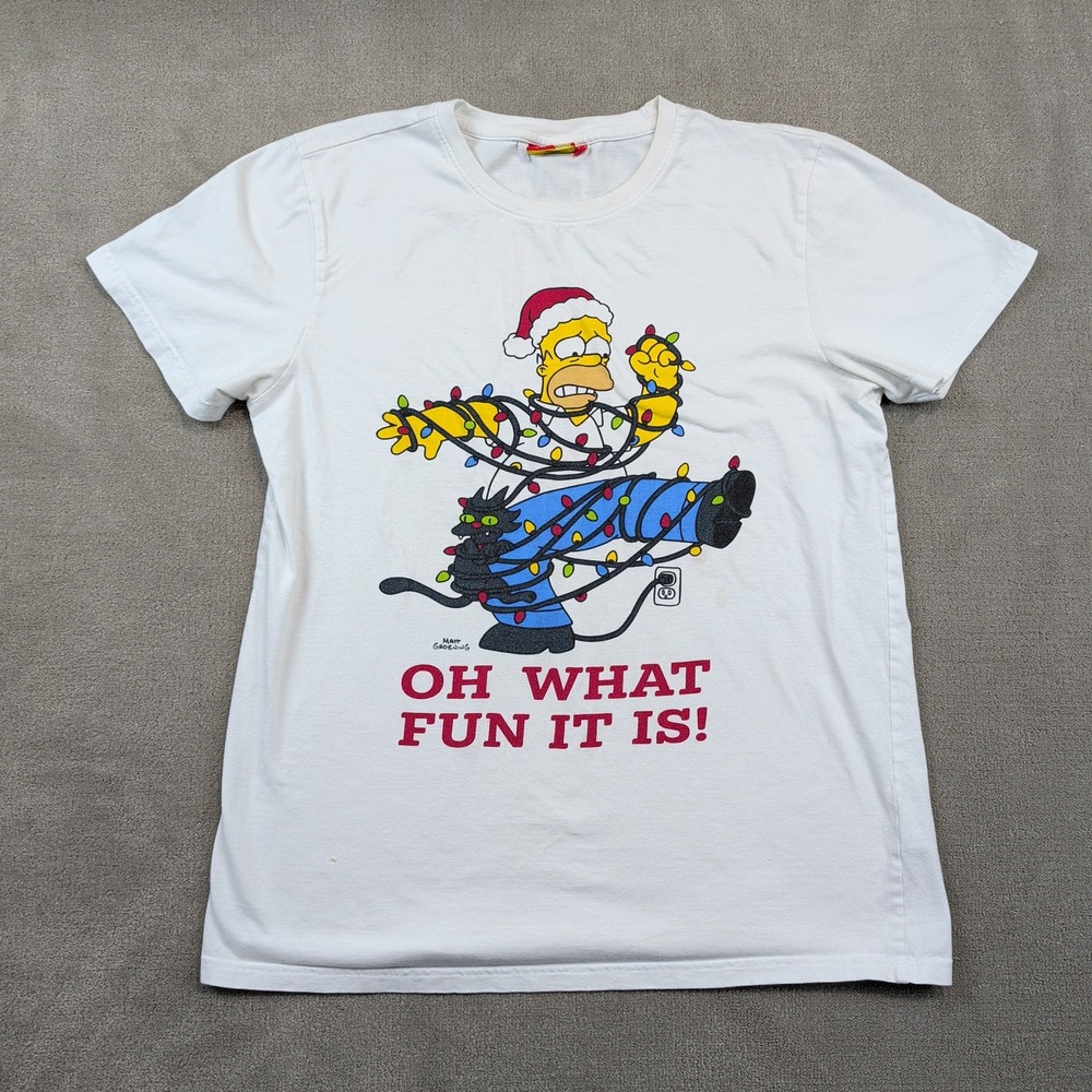 The Simpsons Homer Simpson Christmas Shirt Size M White Graphic Oh What Fun Tee